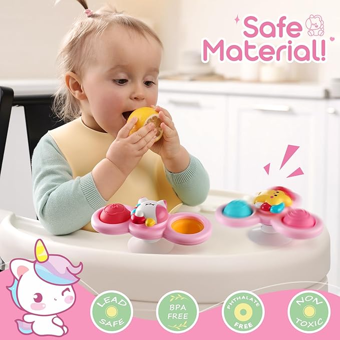 ALASOU 3PCS Pop Suction Cup Spinner Sensory Airplane Travel Toys for 1 Year Old Boy Girl Infant Toddlers|Novelty Spinning Tops 12 18 Months|1 2 Year Old Boy Birthday Gift|Baby Bath Toy Kids Ages 1-3