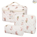 honitty Makeup Bag,Quilted Cosmetic Bag,Large Floral Make Up Bag for Women,Cotton Makeup Bag Set,Flower Travel Toiletry Bag