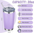 20 oz Tumbler with Lids and Straws, Stainless Steel Insulated Travel Coffee Mug, Double Wall Vacuum Insulated Tumblers, Powder Coated Coffee Tumbler for Cold & Hot Drinks (Mix Color-4, 4 Pack)