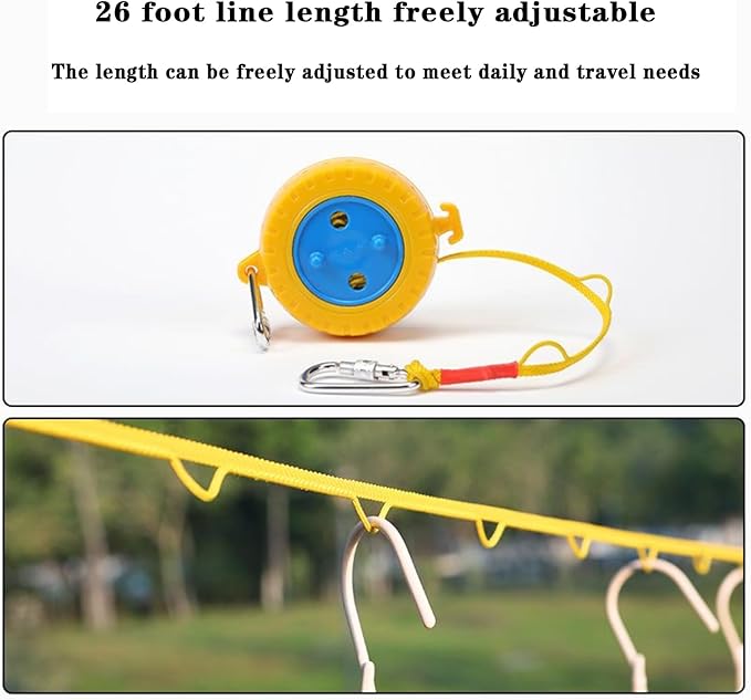 Travel Clothesline, 26 Feet Portable Clothesline,Clothes Line Outdoors,Travel Hotel Camping 、Cruise Ship、 Backyard 、Outdoor/Indoor,Fv Clothesline,with Windproof Hanging Hole(1 Piece)