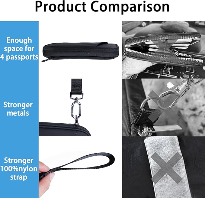 Family Passport Holder for 4, Black Passport Wallet for Travel, Passport Cover RFID Blocking for Women, Waterproof Wallet with Zipper, Airtag Passport Case for Men, Multiple Passport Bag
