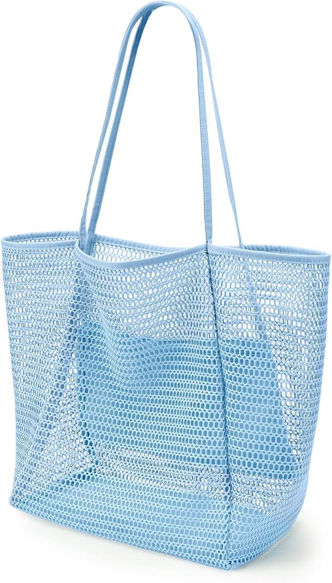 KALIDI Beach Nylon Mesh Tote Bag, Casual Tote Bag Hobo Women Foldable MAX 23L Shoulder Bag For Beach Picnic Vacation