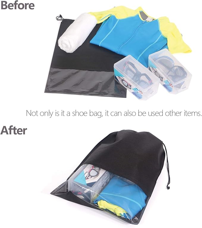 12PCS Travel Shoe Bags with Rope for Men and Women Large Shoes Pouch Storage Packing Organizers, Black