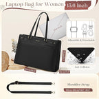 RAINSMORE Laptop Bag for Women 15.6 Inch PU Vegan Leather Work Tote Bag Waterproof Womens Briefcase Designer Computer Bags for Office Teacher College Travel Large Tote Purse Professional Black