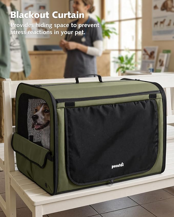 Large Dog Car Carrier Light Weight, 27×20.5×20.5ins Dog Carrier for Cars, Portable Dog Car Crate with Breathable Windows, Stable Pet Carrier for Both Indoor and Outdoor Use, Pet Travel Crate Green