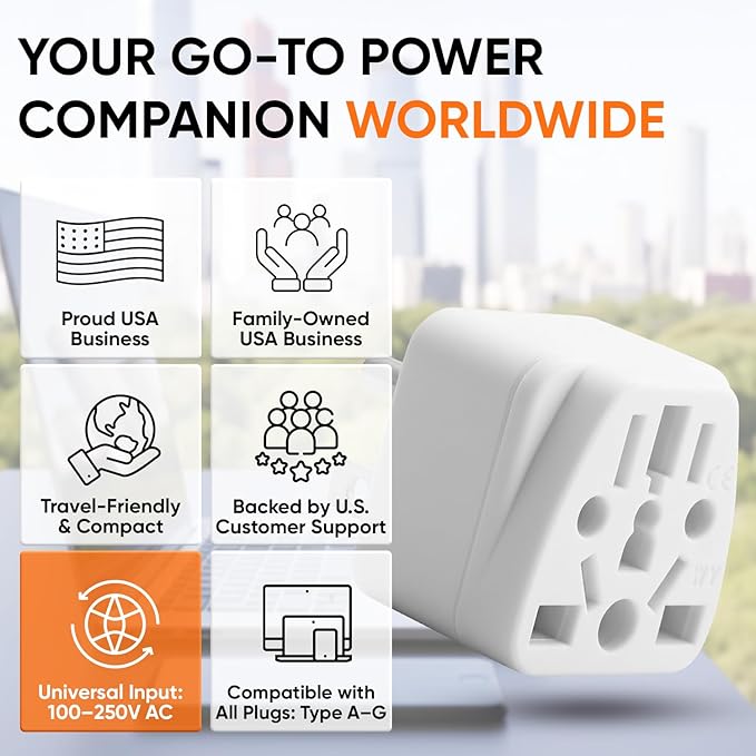 US Travel Plug Adapter, Unidapt EU/UK/AU/CN/JP/Asia/Italy/Brazil to USA Type B, Grounded USA Wall Plug, Europe to US Travel Adaptor Pin Converter, Power Outlet Wall Charger 1-Pack