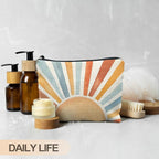 Vintage Boho Colorful Sun Sunrise Sunset Makeup Bag, Sunshine Gifts Cosmetic Bags for Women, Boho Gifts for Women, Retro Mid Century Modern Art Zipper Makeup Pouch