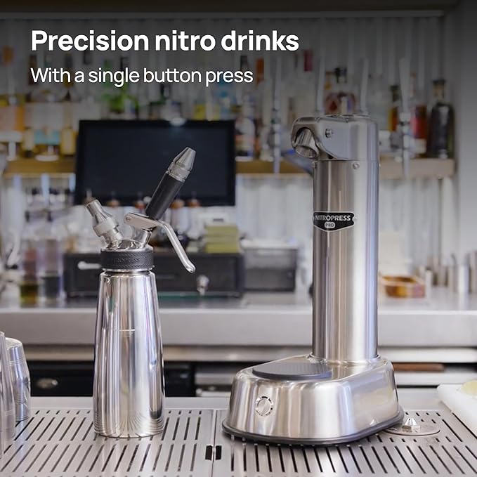 NitroPress Pro Electric Nitro Cold Brew Coffee & Cocktail Maker Machine, Air-Powered Nitro Coffee Maker & Nitrogen Infuser, Coffee Matcha Cocktails & Drinks Stainless Steel Home Bar Beverage System