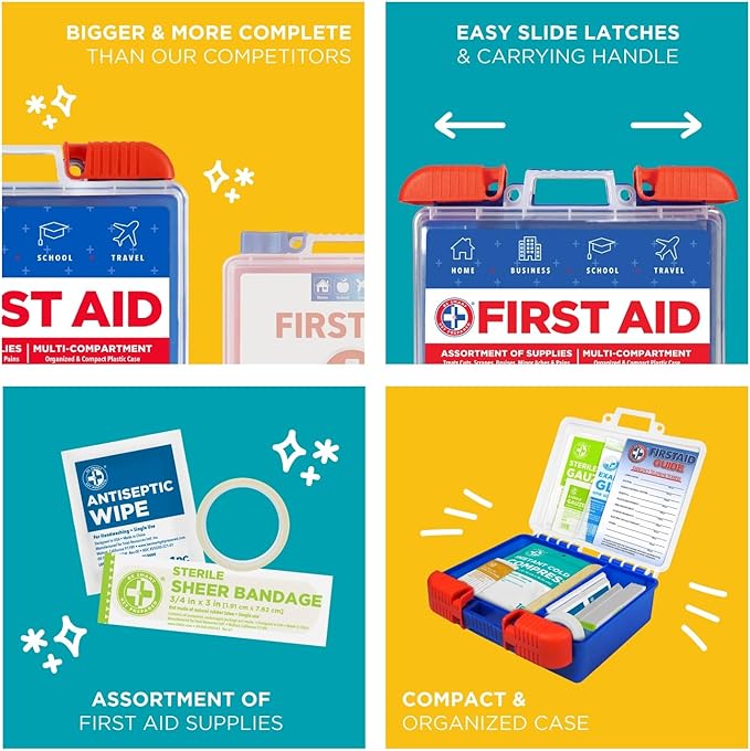 Be Smart Get Prepared 110 pc First Aid Kit (4 Pack): Clean, Treat, Protect Minor Cuts, Home, Office, Car, School, Business, Travel, Emergency, Outdoor, Camping & Sports (Packaging May Vary)