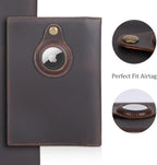 Polare Slim RFID Blocking Leather Passport Holder Travel Bifold Wallet For Men (Dark Brown with AirTag Slot)