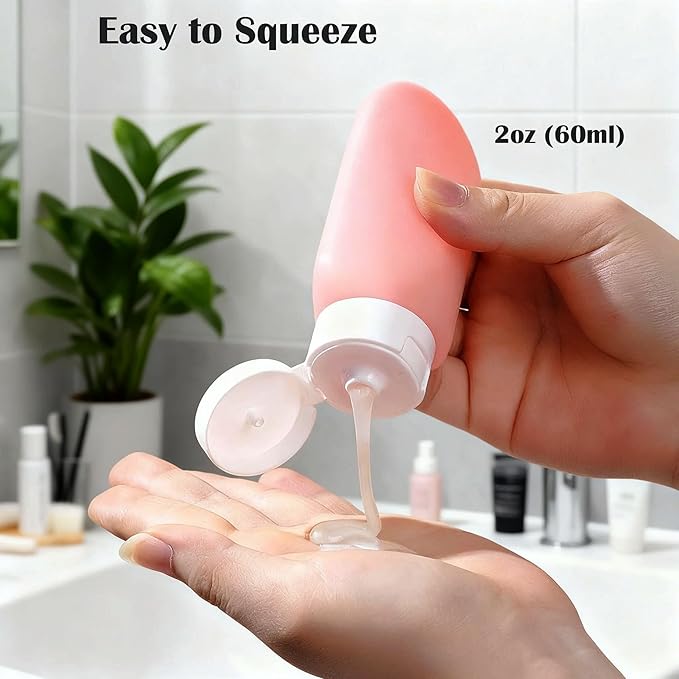 Travel Bottles for Toiletries: 4 Pack 2oz TSA Approved Travel Containers, BPA Free Leak-Proof Refillable Squeeze Bottles, Portable Travel Size Container for Shampoo Conditioner Lotion Body Wash