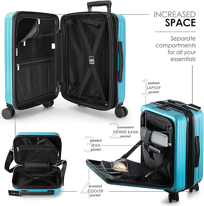 TRAVELARIM Teal Hardshell Luggage Sets 4 Piece, Durable Suitcase Set, Travel Luggage Set with Integrated TSA Lock, 360° Spinner Wheels, Expandable Medium and Large Checked Suitcase, 20/24/28 Inch