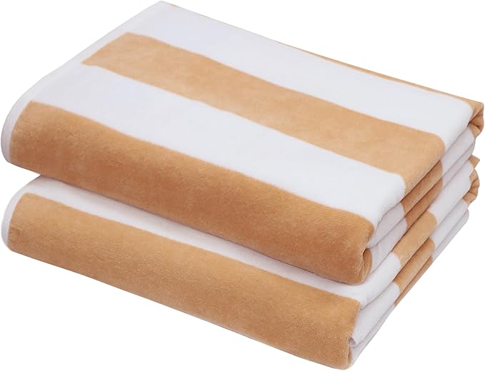 COTTON CRAFT Oversized Beach Towel - 2 Pack 35 x 70 inches XL Beach Towel - 100% Cotton Velour - Big & Huge - Thick Plush 450 GSM Super Soft Luxury Towel - Pool Picnic Bath - Cabana Stripe Linen