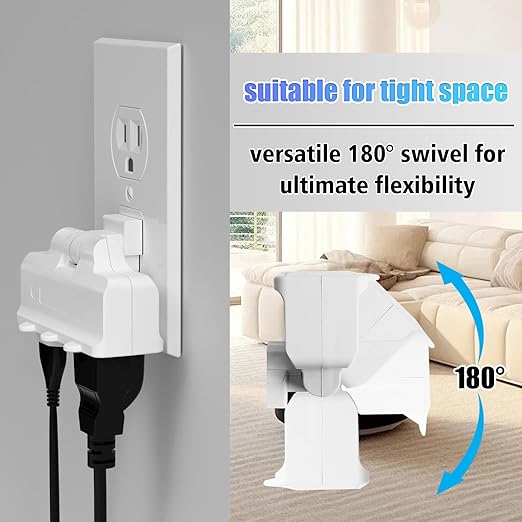 3 Plug Wall Adapter, 2-Pack 3 Outlet Adapter Grounded 180 Degree Swivel Wall Plug Outlet, UL Listed Rotating Outlet Extender, Electrical Plugs 3 Prong for Home Office School Dorm