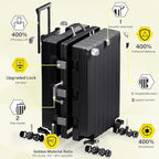 Krute Zipperless Luggage Set 2 Pieces Aluminum Frame Suitcase Sets Polycarbonate Hard Shell Luggage TSA Lock Checked Suitcase with Spinner Wheels Black