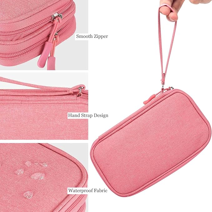 CAAORDKSO Electronics Travel Organizer, Waterproof Cable Organizer Bag, Travel Essentials for Women, Tech Pouch for Travel, Backpack, Cord, Charger, Phone, Power Bank, Earphone (Dark Pink, Medium)