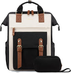 LOVEVOOK 17 Inch Laptop Backpack for Women Work Travel Backpacks Purse, Nurse Bag Teacher Business Laptop Computer Bag, Fashion College Backpack Casual Daypack, Black-Beige-Brown