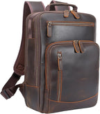TIDING Full Grain Leather Laptop Backpack for Men, Vintage 15.6 Inch Computer Work Bag College Business Casual Daypack