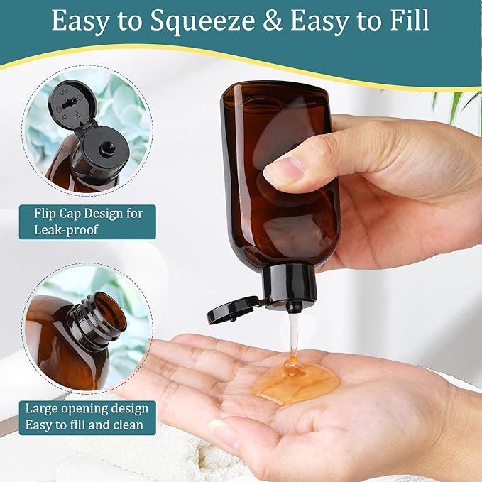Cosywell Travel Bottles for Toiletries 4PCS 3.4oz/100ml Plastic Squeeze Bottles TSA Approved Travel Size Containers Leakproof Plastic Cream Jars Refillable Cream Lotion(Brown)