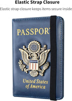 Passport Holder and Card Slot Combo RFID Blocking Leather Travel Passport Wallet for Men and Women US Passport Cover, Blue