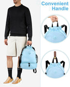 RHDZO Drawstring Backpack Gym Backpack with Shoe Compartment for Men Women String Sports Bag with Wet Pocket Cinch Swim Beach Bag, Large Blue