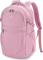 ECOHUB Travel Backpack for Women, 17.3 inch Suspended Laptop Backpack, Fashion Water-Resistant College Computer Bookbag, 28L Personal Item Bag with 12 Pockets for Causal, Work, Pink