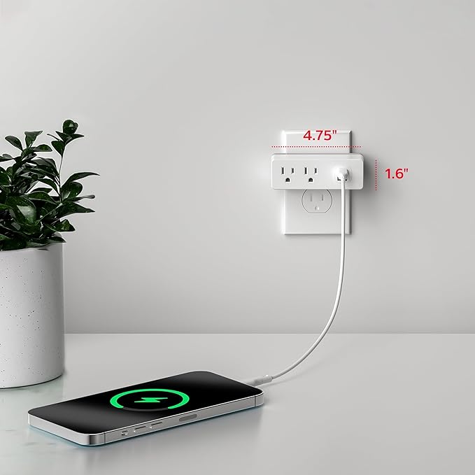 Energizer 4 Device Fast Charging Multi Plug Wall Outlet Extender (2) AC Power Outlets (1) 20W PD Type C Port (1) 18W USB A Port Power Strip Expander Outlet Splitter Plug in Adapter