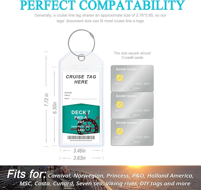 Carnival, Princess, NCL & MSC Cruise Ship Essentials - Clear Luggage Tag Holders & Must Haves for Cruise Lovers, Waterproof & Reusable