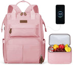 Maelstrom Travel Backpack for Women Men,Laptop Backpack Fits 15.6-17.3 Inch Laptop, Nurse/Work Bag with Insulated Lunch Box (Pink)