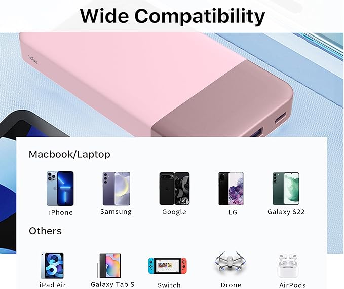 NOBIS Portable Charger, 10000mAh Power Bank Fast Charging, Battery Pack with C to C Cable, Battery Bank with Digital Display for iPhone iPad Android etc