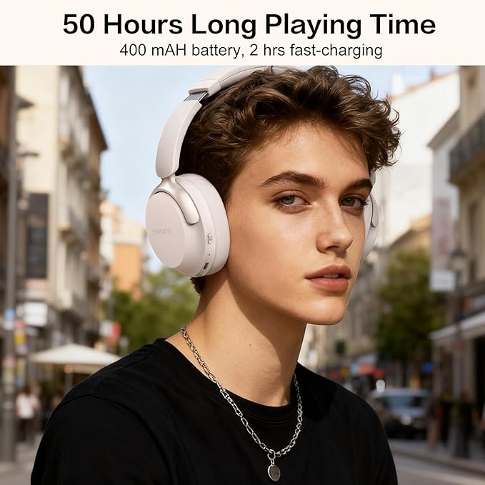 B8 Bluetooth Headphones Over Ear, 6 EQ Music Modes and 50H Playtime Deep Bass Wireless Headphones with Mic, Lightweight Folding HiFi Stereo Headset for iPad/Travel/Tablet/PC/Home Grey