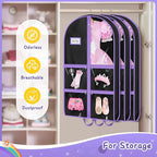 MISSLO Dance Garment Bags for Dancers with 4 Pockets Garment Bags for Dance Costumes 40" Cheer Uniform Garment Bag Hanging Kids Garment Bag for Recital, Competition, Travel, Storage, 3 Packs