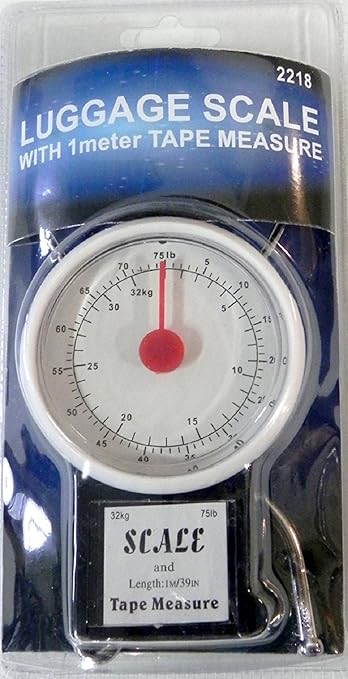 Manual Luggage Suitcase Scale with Built-in Tape Measure Weighs Bags to 75lbs.- Up to 39" Long - Black-One Size