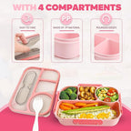EASYFUN Bento Box Adult, Lunch Box, 4-Compartment Lunch Containers, Drop-Proof, Dishwasher Safe & Made with BPA-Free Materials (Pink)