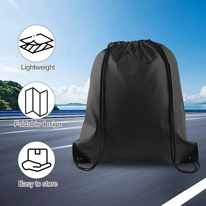 PLULON 15 Pcs Black Drawstring Bags, Drawstring Backpack Bulk, Classic Gym Backpack Bags for Yoga Traveling Outdoor Sports