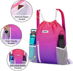 WANDF Drawstring Backpack with Shoulder Pad Sports Gym Backpack with Mesh Pocket String Bag for Women Men(Rose Gradient)