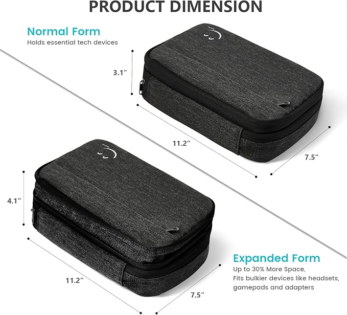 Travelkin Large Cord Organizer Travel, Electronic Organizer Travel Case, Expandable Cable Organizer Bag For Cords, Chargers Phone, Usbs, Tablet (Up to 10"), SD Card (Black)