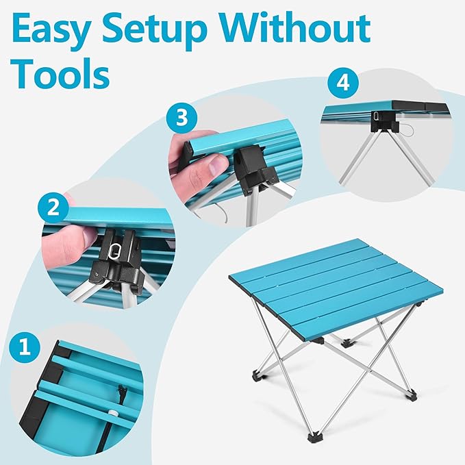 Grope Small Folding Camping Table with Aluminum Table Top, Beach Table for Sand with Carrying Bag,Prefect for Outdoor, Picnic, BBQ, Cooking, Festival (Deep Blue-L)