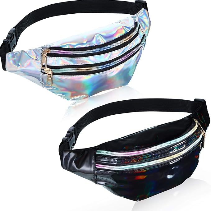 Frienda 2 Pieces Holographic Fanny Pack for Women Colorful Sport Waist Bag Pack
