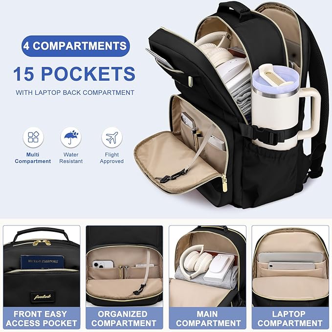Laptop Backpack for Women Bookbag: 15.6 inch Work School Backpacks with Pouch Pocket for Large Capacity Cup & USB Charger College Book Bag Travel Business Nurse Teacher Bookbags Anti-theft Back Pack