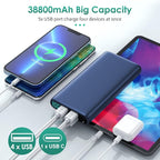 Portable Charger 38800mAh Power Bank with 5 Outputs & 2 Inputs,PD USB C In&Out Fast Phone Charging External Battery Pack Backup,Travel Essential Outdoor for iPhone 17/16,Android Samsung Galaxy-Navy