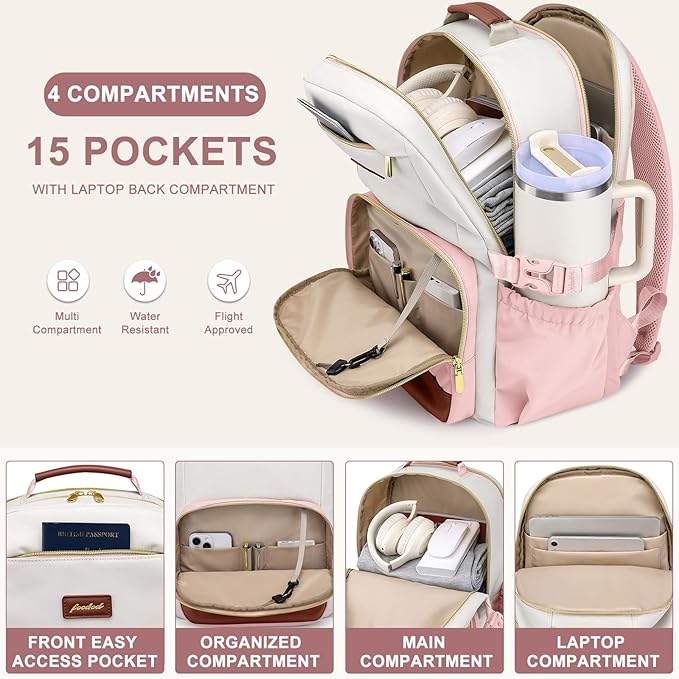 Focdod Laptop Backpack for Women Bookbag: 15.6 inch Work Backpacks with Pouch Pocket for Large Capacity Cup & USB Charger College Book Bag Travel Business Nurse Teacher Bookbags Anti-theft Back Pack
