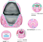 mibasies Girls Backpack 5-8: Lightweight Kids Backpacks for Girls - Girl Bookbag for Elementary School - Rainbow Pink