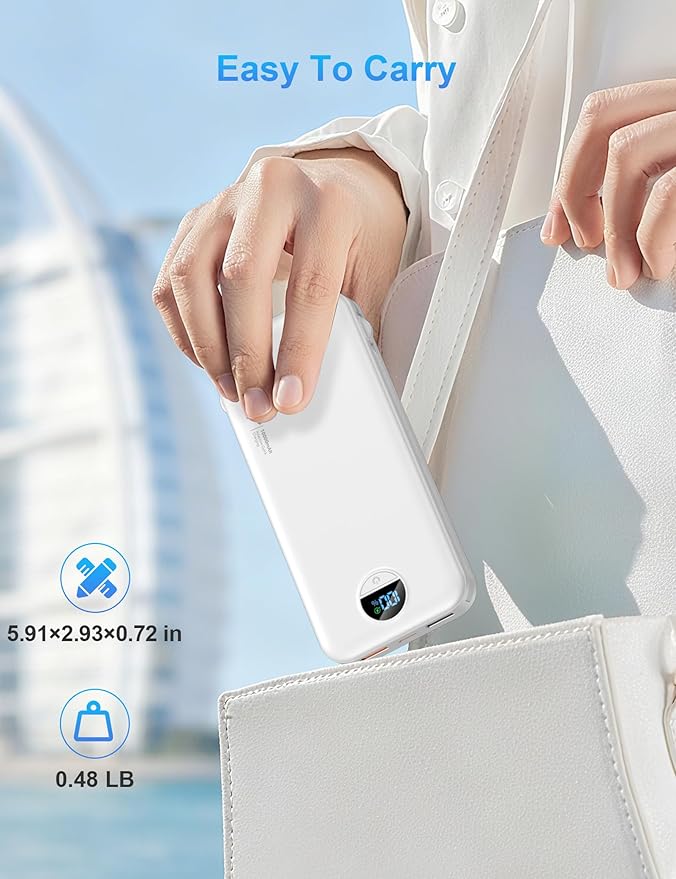 Ffnpua Portable Charger with Wall Plug, 10000mAh USB C Power Bank Fast Charging, External Battery Pack with Built in Cables, Digital Display, 5 Output 4 Input for iPhone Android Cell Phone Tablet