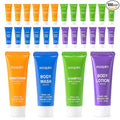25 Set 4-IN-1 Travel Size Hotel Toiletries Bulk,100 Pack 30ml/1 fl oz Mini Hotel Toiletries with Body Wash,Shampoo,Conditioner,Body Lotion Guest Supplies Bulk for Homeless,Motel,Charity