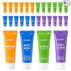 2 Set 4-IN-1 Travel Size Hotel Toiletries Bulk,8 Pack 30ml/1 fl oz Mini Hotel Toiletries with Body Wash,Shampoo,Conditioner,Body Lotion Guest Supplies Bulk for Homeless,Motel,Charity