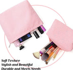 Huhumy 2 Pcs Makeup Bag Set Cute Cosmetic Pouch for Women Seersucker Travel Toiletry Bag Preppy Small Makeup Purse Pouch Aesthetic Skincare Brushes Storage Organizer for Valentine Women(Rose Pink)