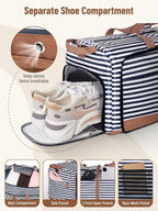 Lekesky Foldable Travel Duffle Bag for Women, Large Duffel Bag with Separate Shoes Compartments & Straps, Carry On Weekend Bag for Women, Hospital, Overnight (Blue Stripe, 150L)
