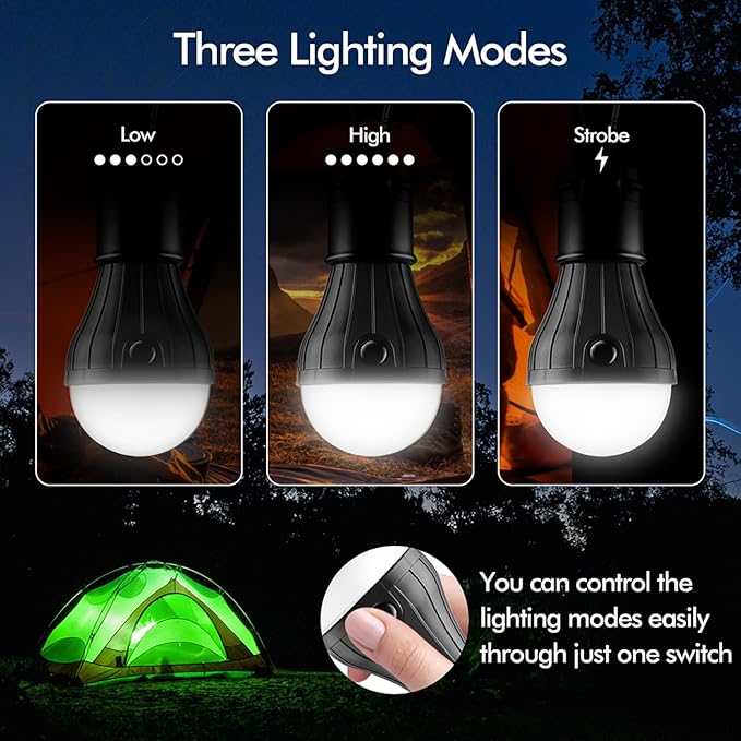 FLY2SKY Tent Lamp Portable LED Tent Lights 5 Packs Hook Hurricane Emergency Lights LED Camping Light Bulb Camping Tent Lantern Bulb Camping Equipment for Camping Hiking Backpacking Fishing Outage