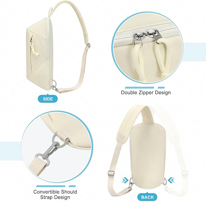 Small Sling Bag with RFID Blocking, Mini Fanny Pack for Women and Men, Convertible Crossbody Anti Theft Chest Bag for Travel Hiking Running, Beige